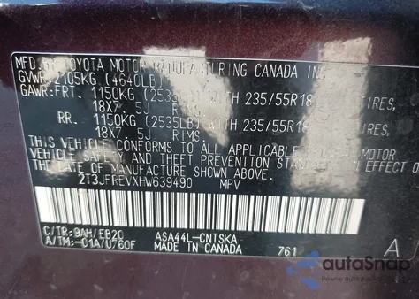 2017 Toyota Rav4 Se z USA, uszkodzony, nr VIN 2T3JFREVXHW639490